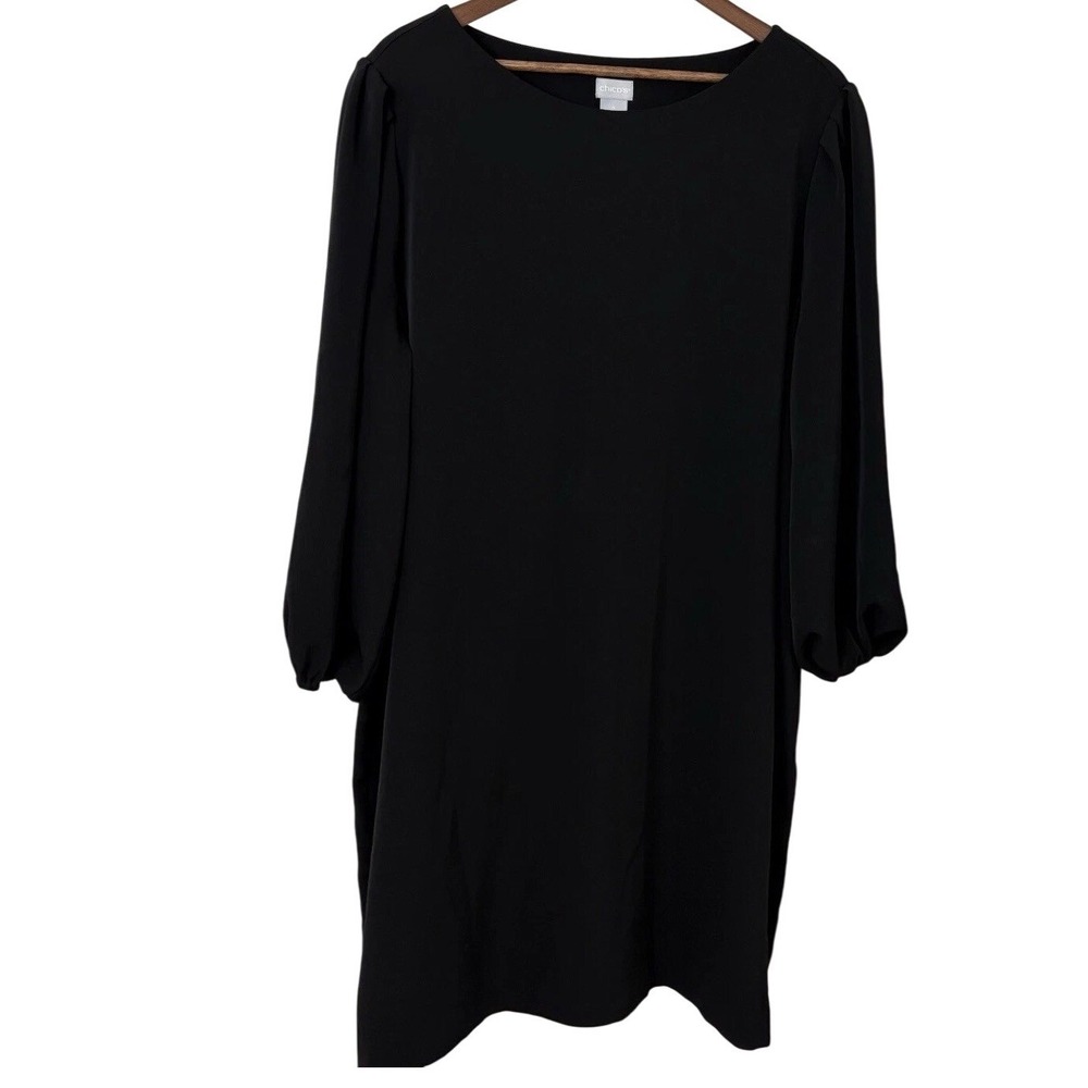 Chico's Shift Dress Plus Size 4 US 20 Black‎ Balloon Sleeves Lined Classic Event